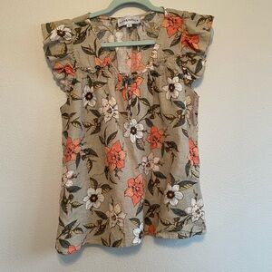 Alex & Parker Floral Blouse with Flutter Sleeves